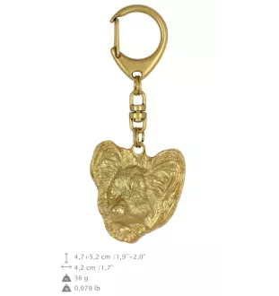 Papillon, Kontinentaler Zwergspaniel - Vergoldeter Schlüsselanhänger mit Hund, Handtaschenschmuck, Luxus-Accessoire der Marke Art-Dog