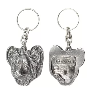 Papillon, Kontinentaler Zwergspaniel - Versilberter Anhänger mit einem Hund in einer dekorativen Box, Handtaschenschmuck, Rucksackanhänger der Marke Art-Dog