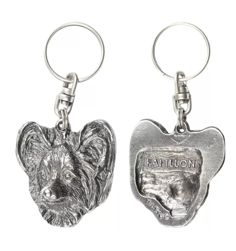 Papillon, Épagneul nain continental papillon - Pendentif argenté avec un chien dans une boîte décorative, décoration de sac à main, pendentif de sac à dos par la marque Art-Dog