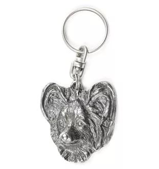 Papillon, Kontinentaler Zwergspaniel - Versilberter Anhänger mit einem Hund in einer dekorativen Box, Handtaschenschmuck, Rucksackanhänger der Marke Art-Dog