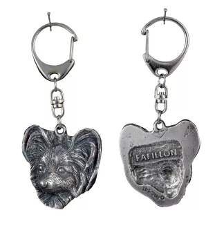 Papillon, Continental Toy Spaniel, Butterfly dog - Silver-plated key ring with a dog in a gift box, handbag decoration, backpack pendant by Art-Dog brand