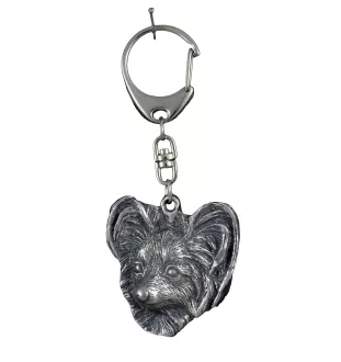 Papillon, Continental Toy Spaniel, Butterfly dog - Silver-plated key ring with a dog in a gift box, handbag decoration, backpack pendant by Art-Dog brand