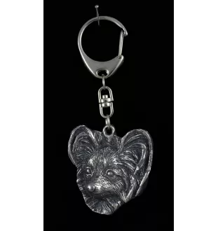 Papillon, Kontinentaler Zwergspaniel - Versilberter Schlüsselanhänger mit Hund in einer Geschenkbox, Handtaschenschmuck, Rucksackanhänger der Marke Art-Dog