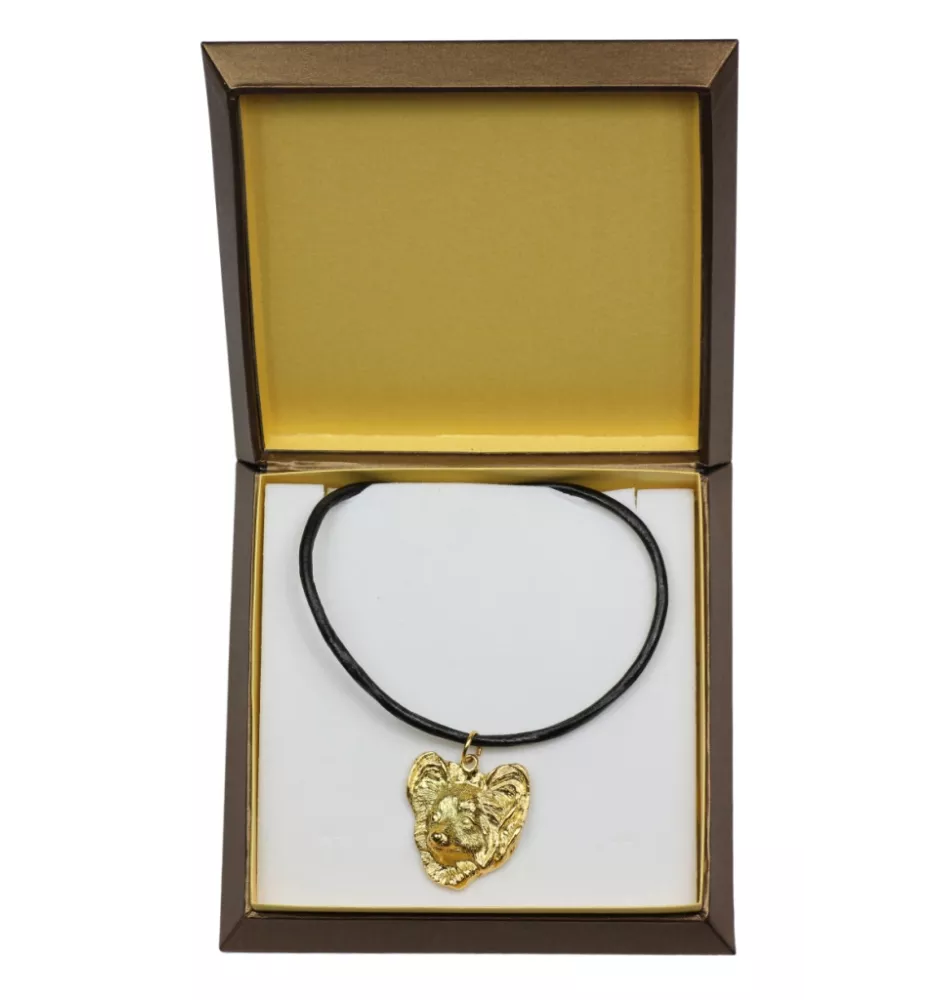 Papillon, Épagneul nain continental papillon - Collier de chien dans une boîte cadeau, pendentif plaqué or pour les fans de chiens, bijoux remarquables par Art-Dog