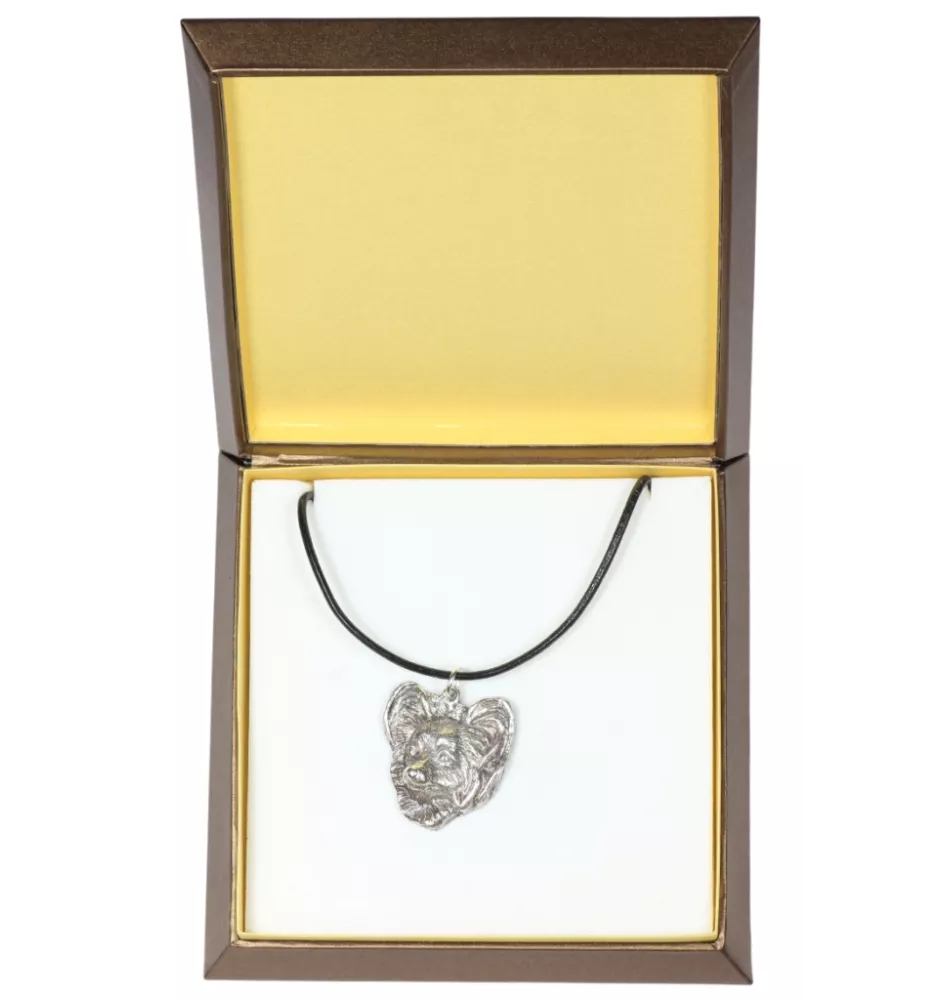 Papillon, Continental Toy Spaniel, Butterfly dog - Dog necklace in gift box, silver-plated locket for dog fan, striking pendant by Art-Dog brand