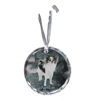 Papillon, Kontinentaler Zwergspaniel - Kristallkugel mit Foto, Hundebild im Kristall, personalisierter Christbaumschmuck von Art-Dog.