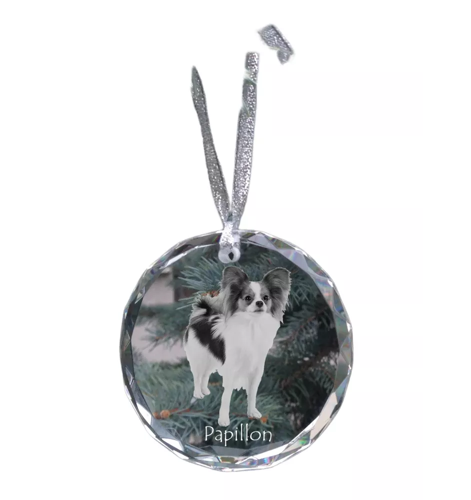 Papillon, Épagneul nain continental papillon - boule de Noël en cristal avec une photo, photo de chien dans le cristal, décoration personnalisée pour sapin de Noël de la marque Art-Dog