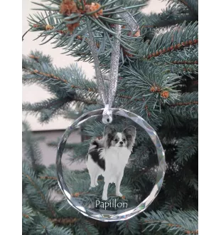 Papillon, Kontinentaler Zwergspaniel - Kristallkugel mit Foto, Hundebild im Kristall, personalisierter Christbaumschmuck von Art-Dog.