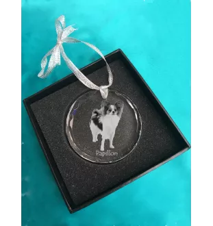 Papillon, Continental Toy Spaniel, Butterfly dog - crystal bauble with a photo, dog photo in crystal, personalized Christmas tree ornament by Art-Dog brand