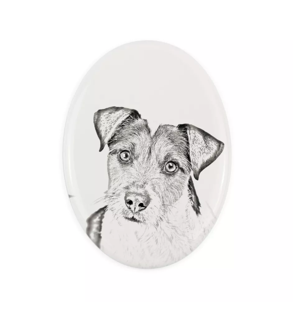 Parson Russell Terrier - commemorative plaque with a photo of a dog, tombstone with a print, personalized oval plaque from the Art-Dog brand
