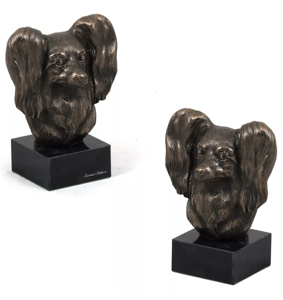 Papillon, Continental Toy Spaniel, Butterfly dog - Dog statue, bust on stone base, sculpture, trophy for dog show by Art-Dog brand