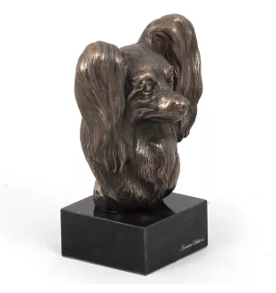 Papillon, Continental Toy Spaniel, Butterfly dog - Dog statue, bust on stone base, sculpture, trophy for dog show by Art-Dog brand