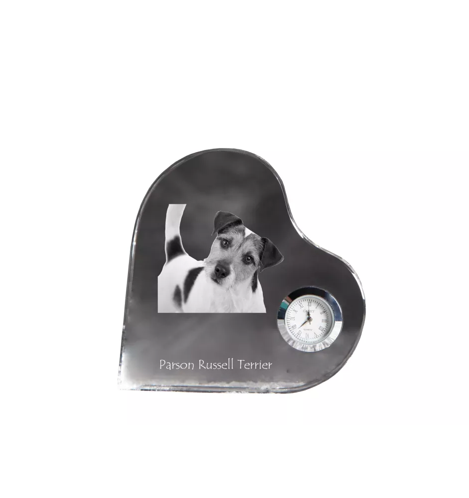 Parson Russell Terrier - Kristalluhr mit einem Hundebild, Herzregal-Uhr, personalisierte Standuhr der Marke Art-Dog