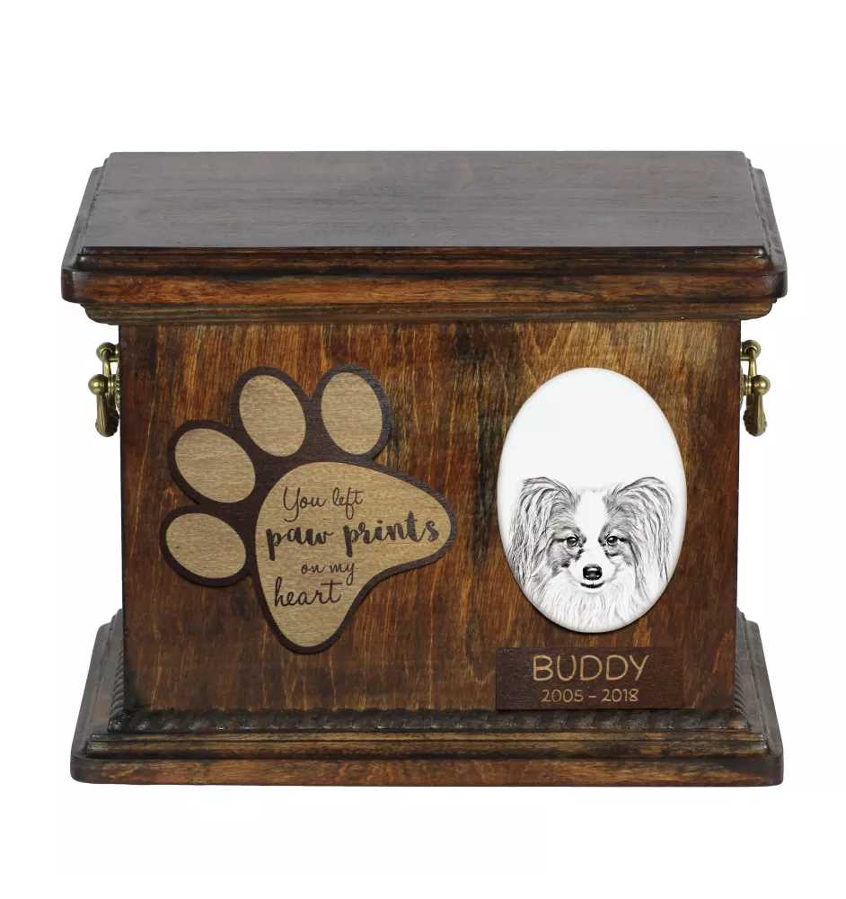 Papillon, Continental Toy Spaniel, Butterfly dog - urn for dog ashes, personalized urn with a photo, dog photo urn by Art-Dog