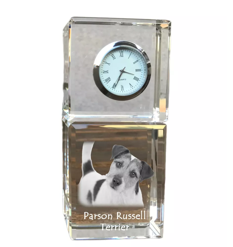 Parson Russell Terrier - Kristalluhr mit Foto, Hundebild im Kristall, personalisierte Schreibtischuhr von Art-Dog.