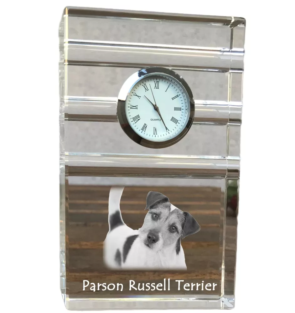 Parson Russell Terrier - glass clock with a photo, photo of a dog in crystal, personalized standing office clock by Art-Dog brand