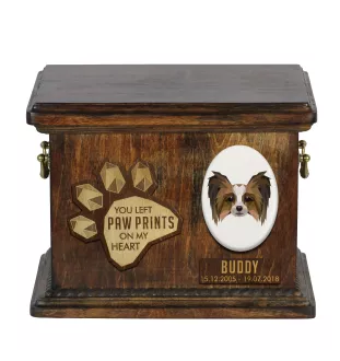 Papillon drewnianai urna z psem Art-Dog