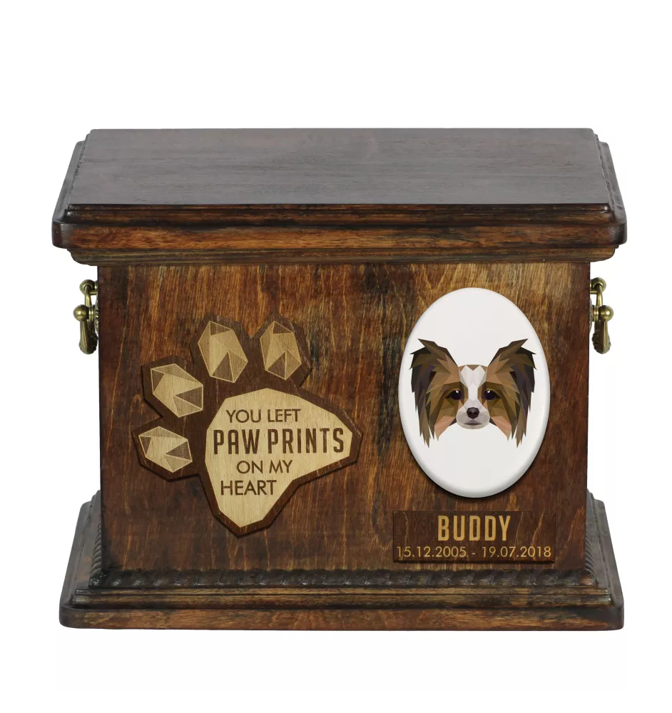 Papillon, Continental Toy Spaniel, Butterfly dog - urn for dog ashes, personalized urn with engraving, commemorative box for dog ashes by Art-Dog brand