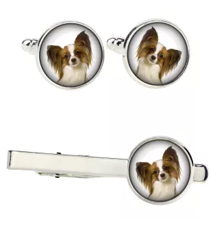 Papillon, Kontinentaler Zwergspaniel Ärmelknöpfe und Krawatte mit Ihrem Foto, Anzugaccessoire, Herrenschmuck der Marke Art-Dog