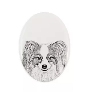 Papillon, Kontinentaler Zwergspaniel - Gedenktafel mit einem Foto eines Hundes, Grabplatte mit Druck, personalisierte ovale Platte der Marke Art-Dog