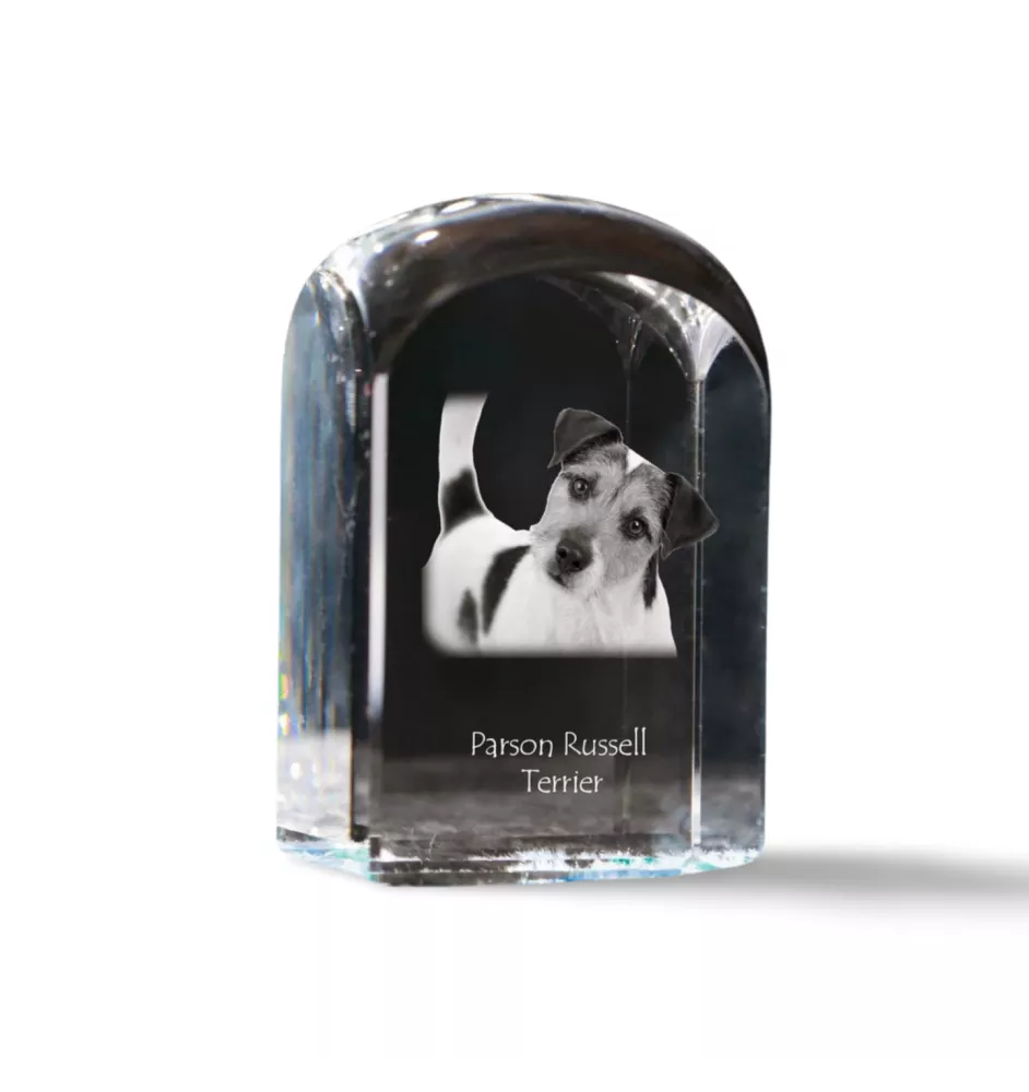 Terrier du révérend Russell, Parson Russell terrier - un cube de cristal avec une photo, une photo de chien dans le cristal, un presse-papiers cubique de la marque Art-Dog