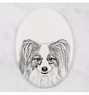 Papillon, Kontinentaler Zwergspaniel - Gedenktafel mit einem Foto eines Hundes, Grabplatte mit Druck, personalisierte ovale Platte der Marke Art-Dog
