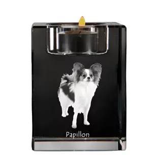 Papillon, Kontinentaler Zwergspaniel - Kerzenhalter mit Hundefoto, Teelichthalter aus Kristall, personalisiertes Geschenk der Marke Art-Dog
