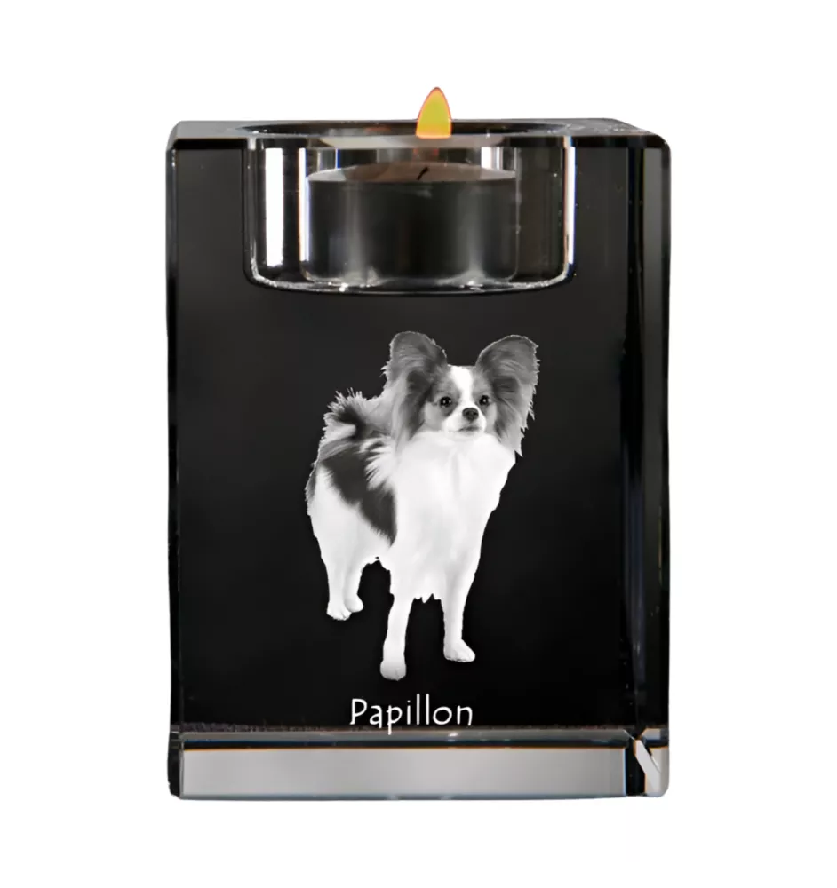 Papillon, Kontinentaler Zwergspaniel - Kerzenhalter mit Hundefoto, Teelichthalter aus Kristall, personalisiertes Geschenk der Marke Art-Dog