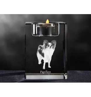 Papillon, Continental Toy Spaniel, Butterfly dog - Candle holder with dog photo, crystal tealight holder, personalised gift by Art-Dog brand