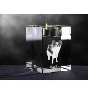 Papillon, Continental Toy Spaniel, Butterfly dog - Candle holder with dog photo, crystal tealight holder, personalised gift by Art-Dog brand