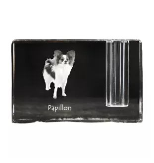 Papillon, Continental Toy Spaniel, Butterfly dog - Pen stand, crystal organiser with dog photo, unique desk decoration by Art-Dog brand