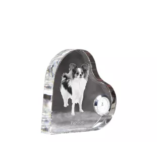 Papillon, Continental Toy Spaniel, Butterfly dog - crystal clock with a dog picture, heart-shaped shelf clock, personalized standing clock by Art-Dog brand