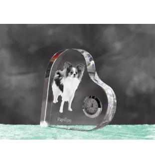 Papillon, Kontinentaler Zwergspaniel - Kristalluhr mit einem Hundebild, Herzregal-Uhr, personalisierte Standuhr der Marke Art-Dog
