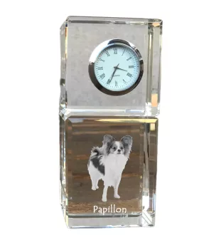 Papillon, Continental Toy Spaniel, Butterfly dog - crystal clock with a photo, a photo of a dog in crystal, personalized desk clock by Art-Dog brand
