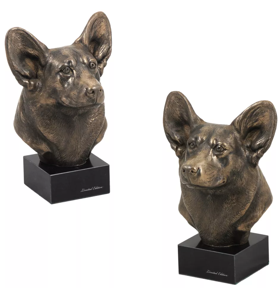 Pembroke Welsh Corgi - Dog statue, bust on stone base, sculpture, trophy for dog show by Art-Dog brand