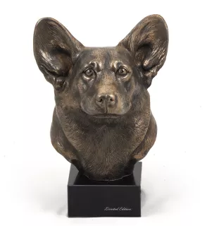 Pembroke Welsh Corgi - Dog statue, bust on stone base, sculpture, trophy for dog show by Art-Dog brand