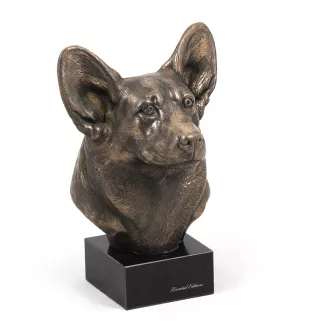 Pembroke Welsh Corgi - Dog statue, bust on stone base, sculpture, trophy for dog show by Art-Dog brand