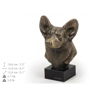 Pembroke Welsh Corgi - Statue de chien, buste sur socle en pierre, sculpture, trophée pour exposition canine par la marque Art-Dog