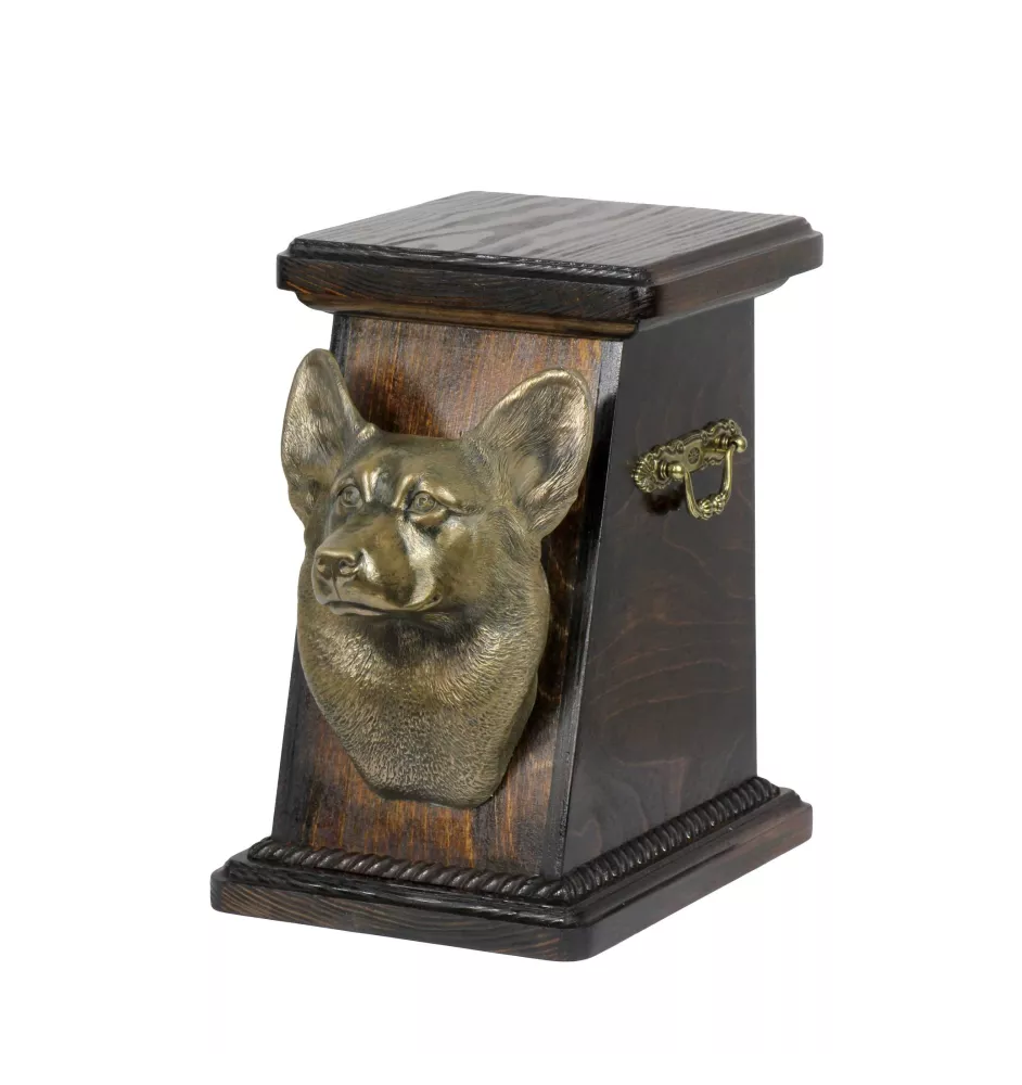Pembroke Welsh Corgi eine Ascheurne für Hunde, eine elegante Urne mit einer Statue, eine Gedenkurne mit dem Porträt eines Hundes von der Marke Art-Dog