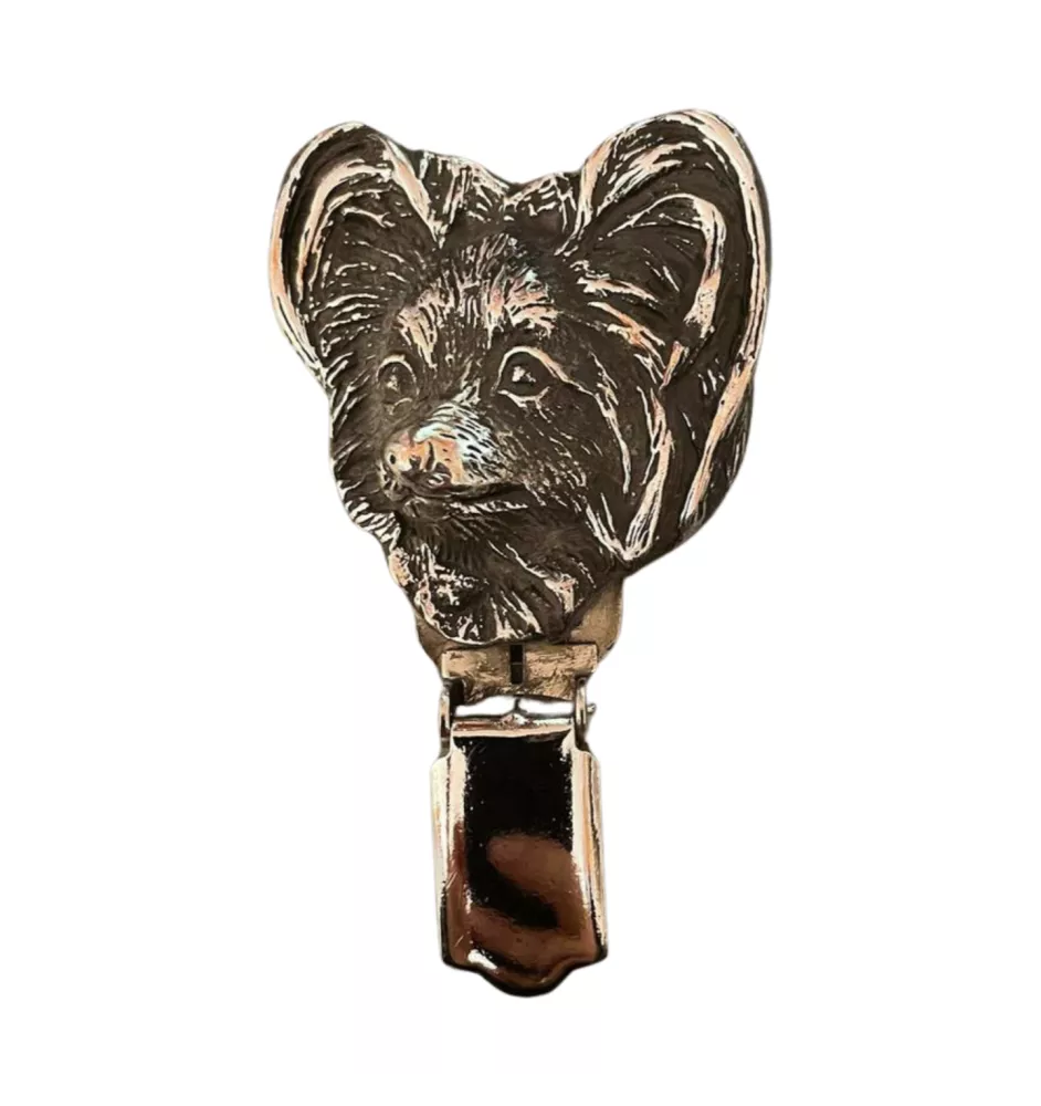 Papillon, Épagneul nain continental papillon - broche avec pince, support pour numéro de départ, épingle argentée pour exposition de chiens de la marque Art-Dog