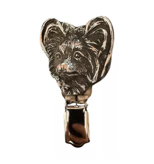 Papillon, Continental Toy Spaniel, Butterfly dog - brooch with a clip, holder for a start number, silver-plated dog show pin from the Art-Dog brand