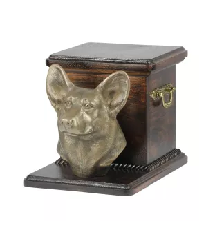 Pembroke Welsh Corgi urna wykonana z drewna z psem Art-Dog