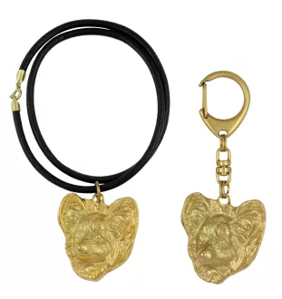 Papillon, Épagneul nain continental papillon - porte-clés et collier avec chien dans une boîte, produit plaqué or de haute qualité, marque Art-Dog
