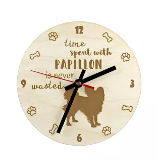 Papillon, Continental Toy Spaniel, Butterfly dog II - clock with a dog, wooden clock, wall clock for dog lovers, clock for desk and shelf, Art-Dog