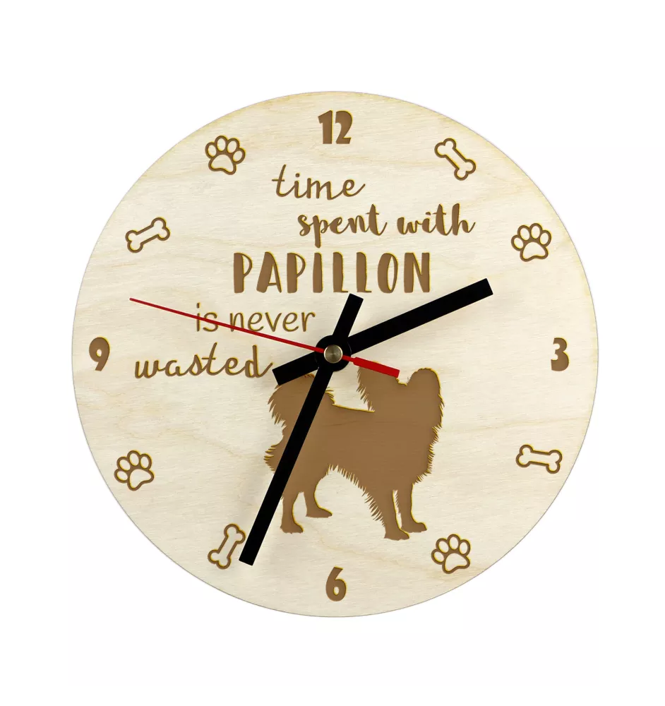 Papillon, Continental Toy Spaniel, Butterfly dog II - clock with a dog, wooden clock, wall clock for dog lovers, clock for desk and shelf, Art-Dog