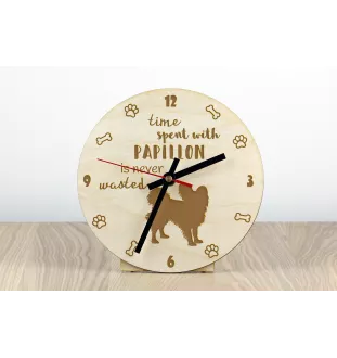 Papillon, Continental Toy Spaniel, Butterfly dog II - clock with a dog, wooden clock, wall clock for dog lovers, clock for desk and shelf, Art-Dog