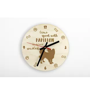 Papillon, Continental Toy Spaniel, Butterfly dog II - clock with a dog, wooden clock, wall clock for dog lovers, clock for desk and shelf, Art-Dog
