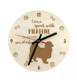 Papillon, Continental Toy Spaniel, Butterfly dog I - clock with a dog, wooden clock, wall clock for dog lovers, clock for desk and shelf, Art-Dog