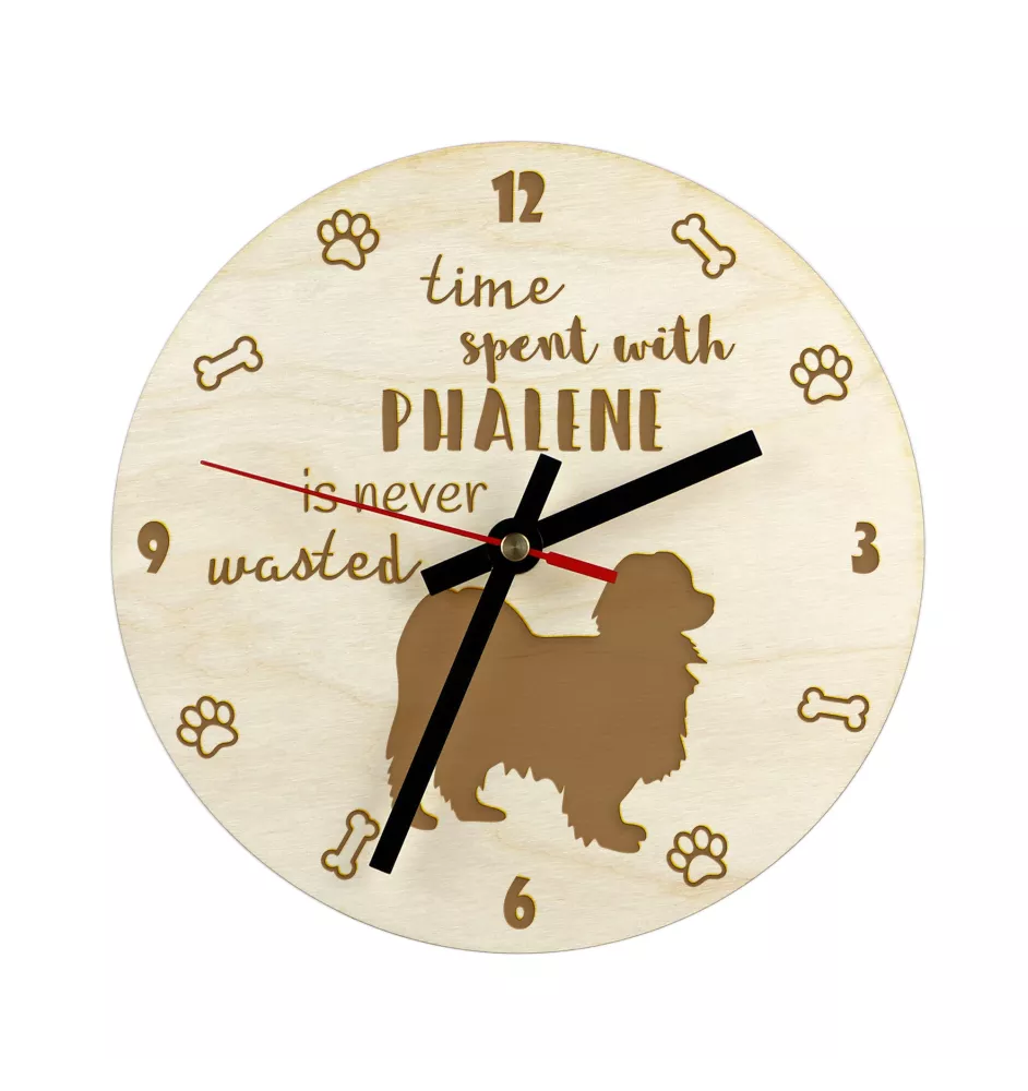 Papillon, Kontinentaler Zwergspaniel I - Hundeuhr, Holzuhr, Wanduhr für Hundefreunde, Tisch- und Regaluhr, Art-Dog