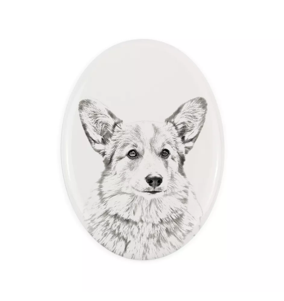 Pembroke Welsh Corgi - commemorative plaque with a photo of a dog, tombstone with a print, personalized oval plaque from the Art-Dog brand